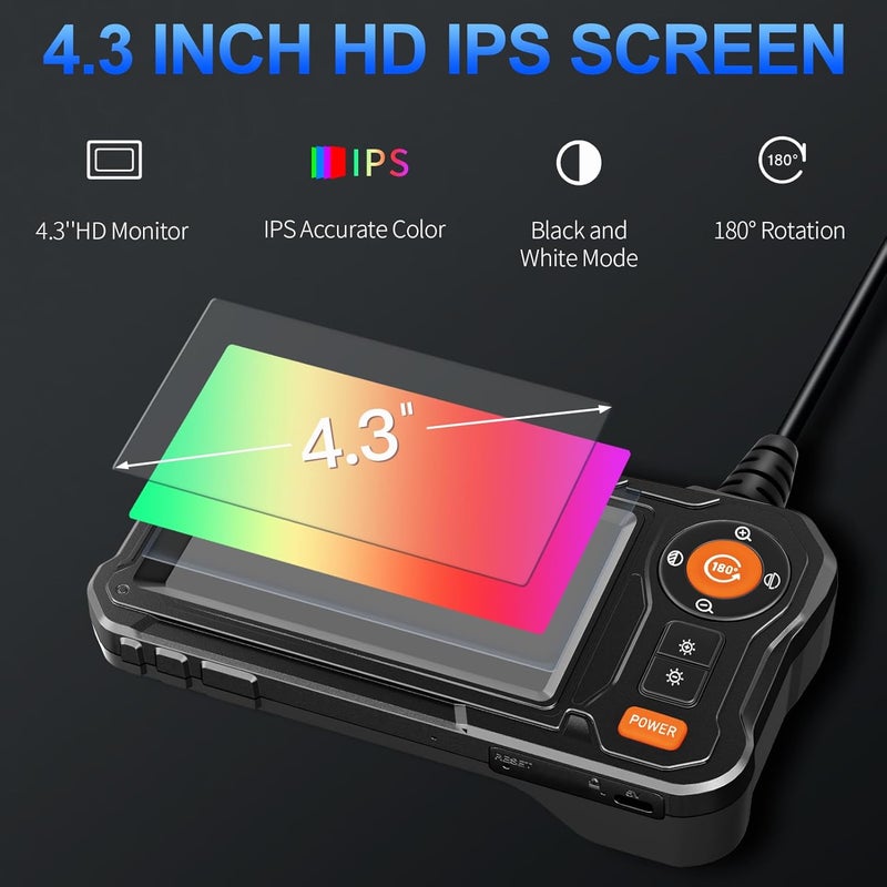 WINWEND Store كاميرا منظار مع ضوء - كاميرات تفتيش بشاشة LCD 4.3 بوصة، منظار مقاوم للماء IP67 مع 8 أضواء LED قابلة للتعديل، كاميرا منظار HD 1080P بطول 16.5 قدم، هدايا للرجال وأدوات وتقنيات - Image 2